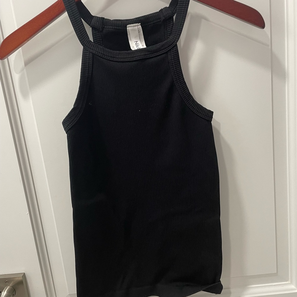 Stretchy ribbed high neck tank top